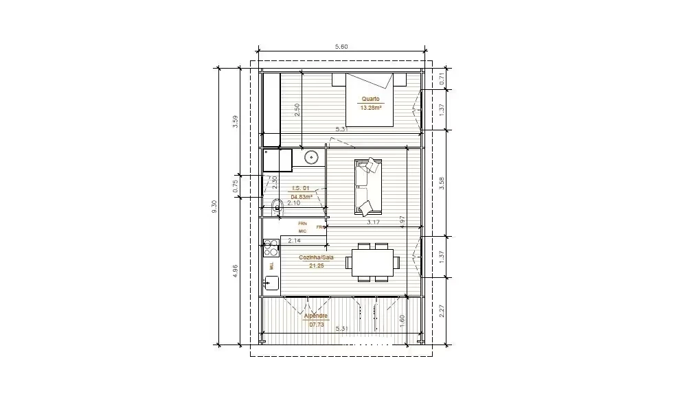 Planta Casa Modular T1 ABC052