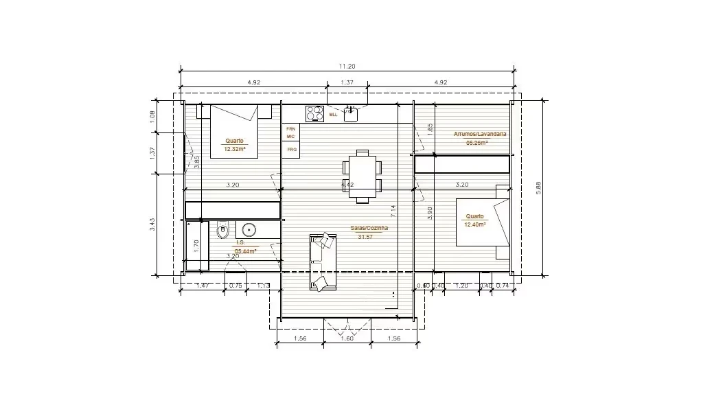 Planta Casa Modular T2 ABC073