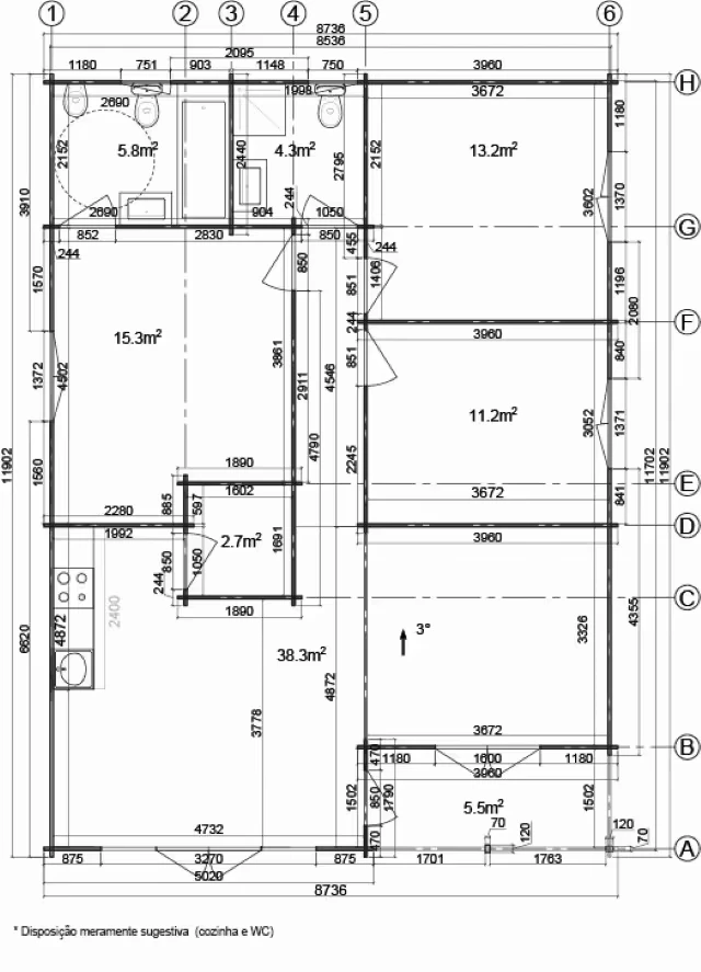 Planta Casa Modular T3 ABC1450